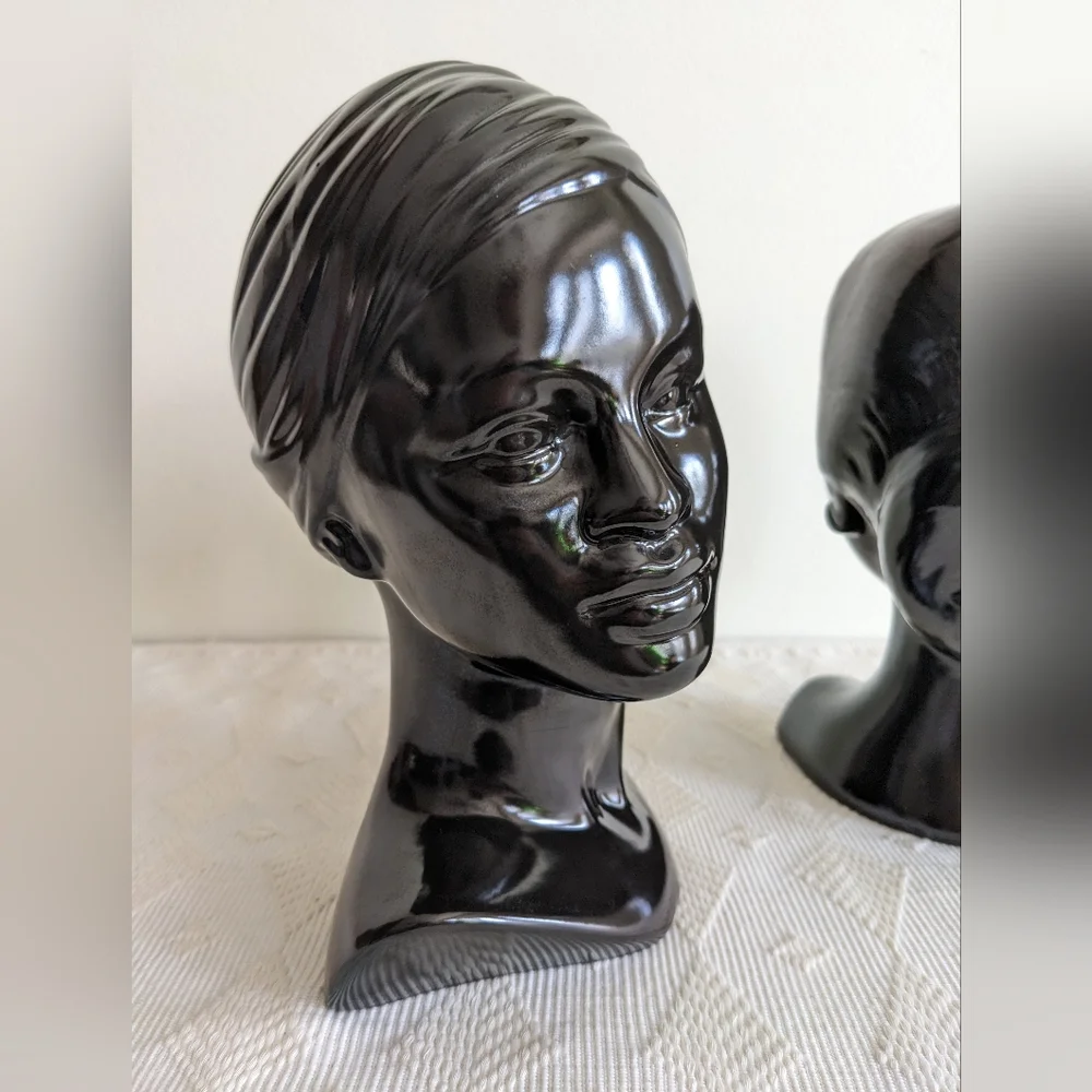 Holland Mold Busts Vintage MCM ceramic decor smooth black gloss finish - Picture 7 of 10